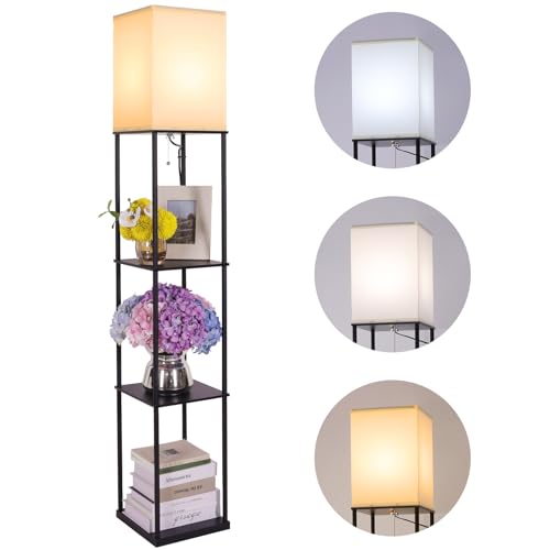 Minimalist Gupuzm Floor Lamp with Shelves, Modern Square Standing Lamp for Daily Use